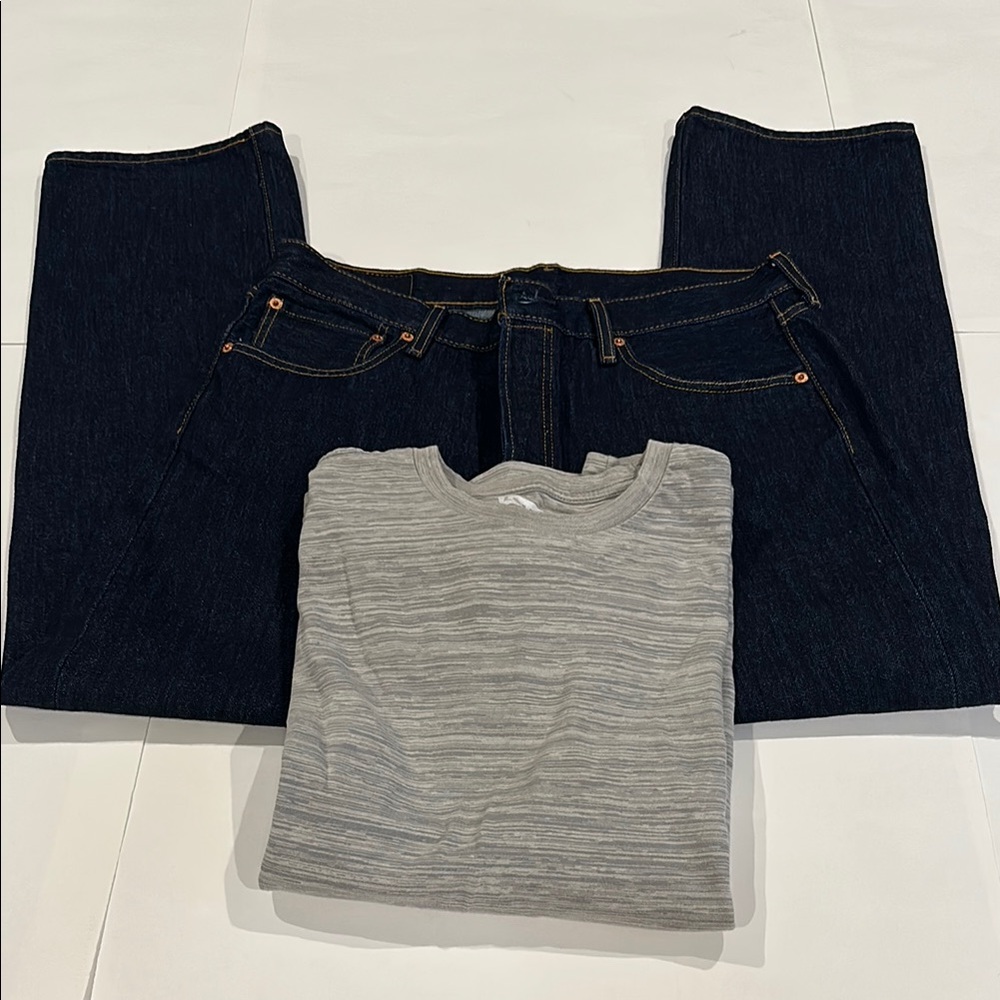 NWOT Levi's Classic Dark Blue Denim Jeans PLUS EUC Levi Long Sleeve Shirt Bundle
